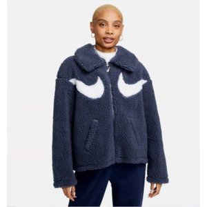 Nike Sportwear Swoosh Sherpa Jacket Blue DV7073-437 Women's Size M New